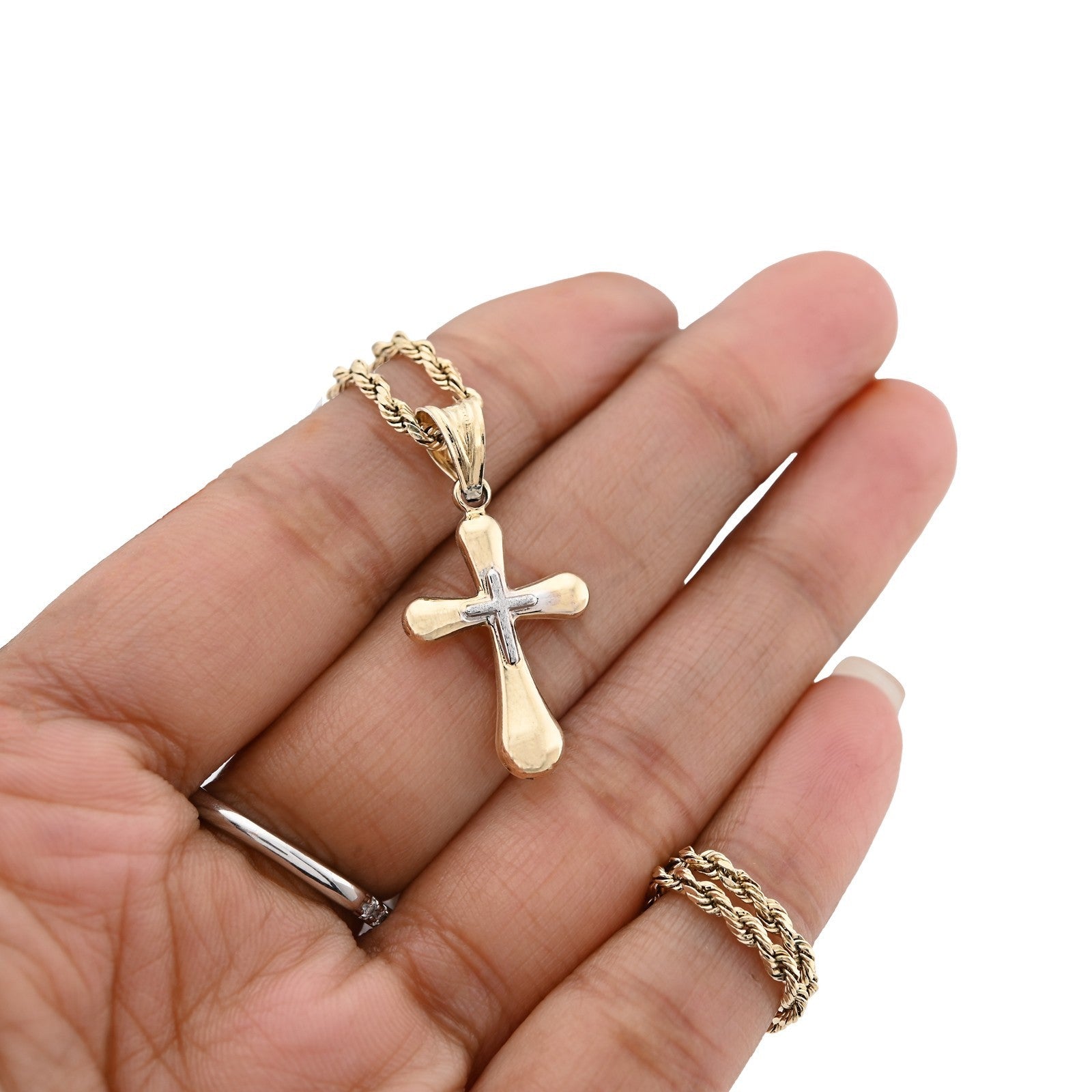 Two Tone 1/10th 10k Gold Bonded 925 Puffy Cross Pendant 0.8gms Religious Charm - Elite Jewelers - Charms & Pendants