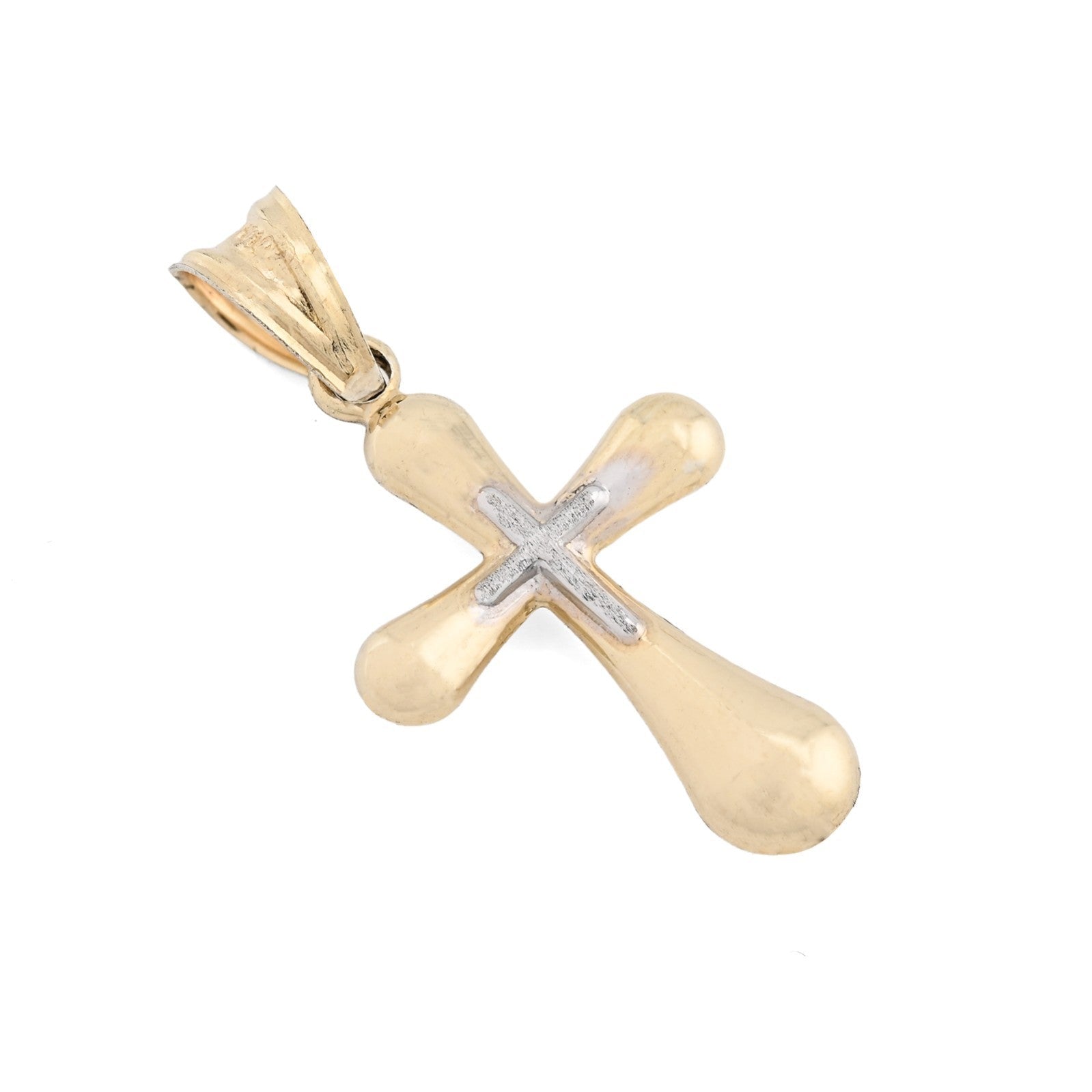 Two Tone 1/10th 10k Gold Bonded 925 Puffy Cross Pendant 0.8gms Religious Charm - Elite Jewelers - Charms & Pendants