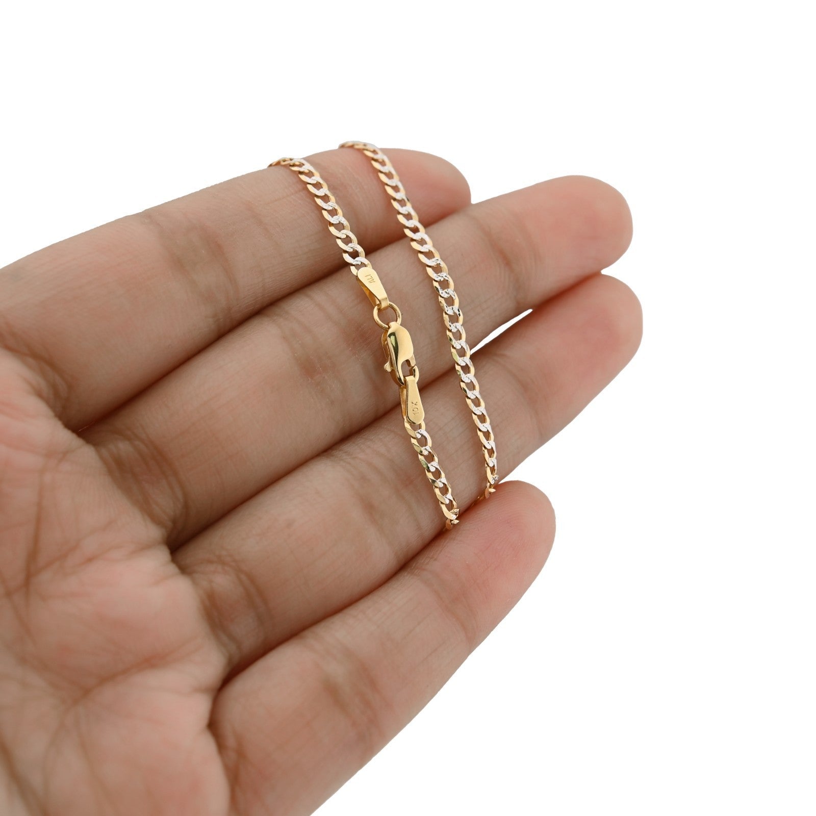 Unisex 10k Two - Tone Gold 2MM Diamond Cut Cuban Bracelet 9 Inch 1.9gms Armlet - Elite Jewelers - Bracelets