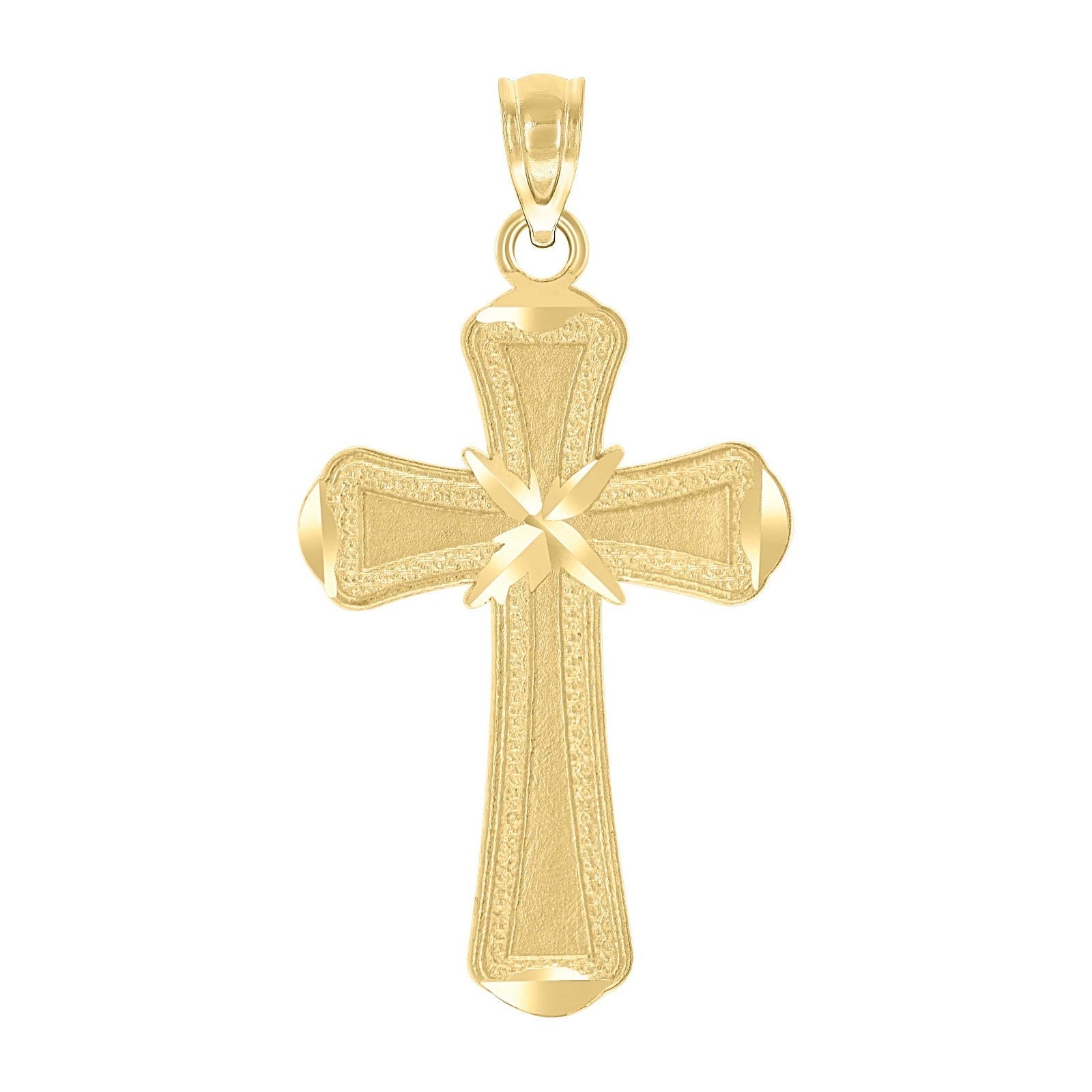 Unisex 10k Yellow Gold Diamond - Cut Brushed Cross Religious Charm 1.3gms Pendant - Elite Jewelers - Charms & Pendants