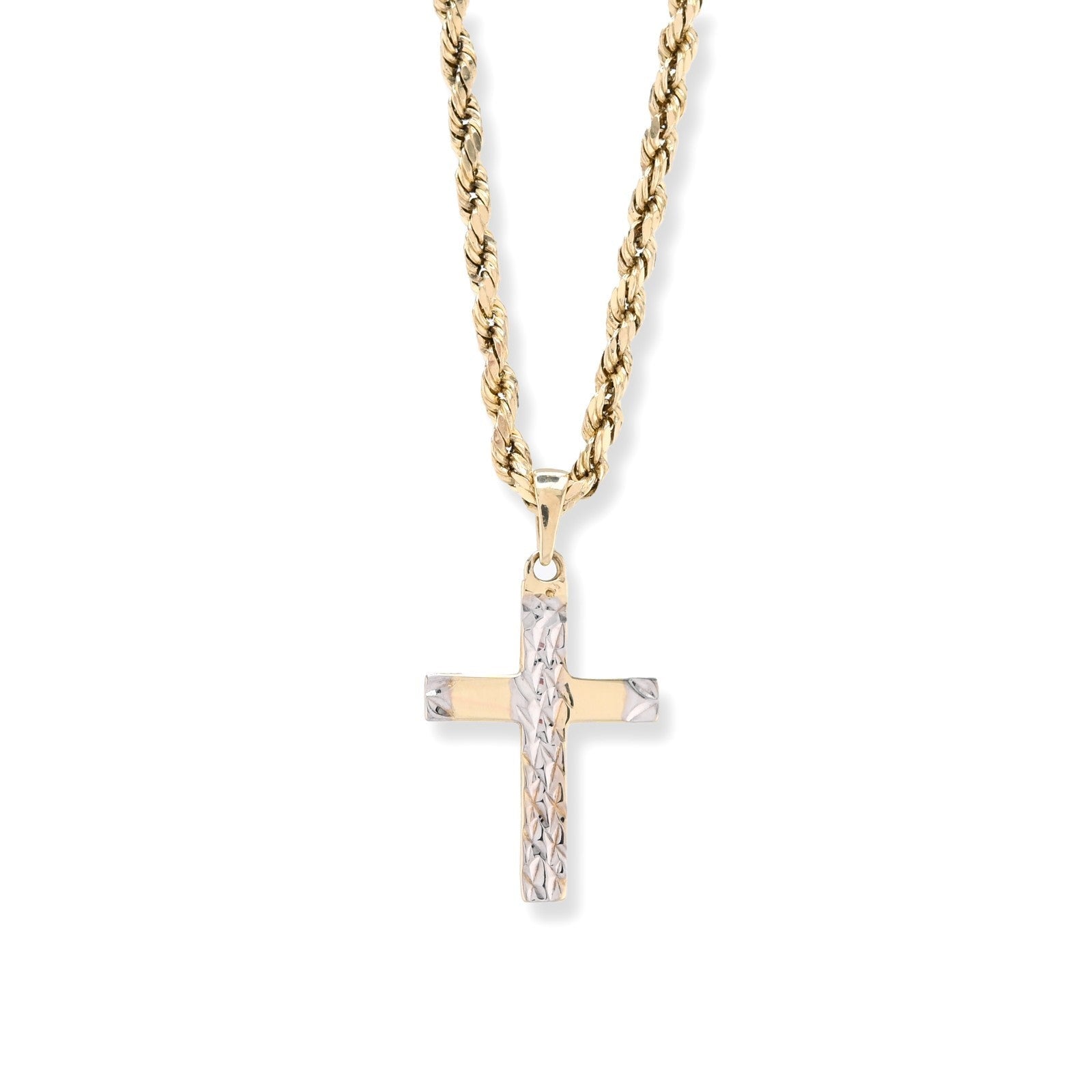 Unisex 10k Yellow & White Gold Diamond Cut Cross Charm Religious 0.7gms Pendant - Elite Jewelers - Charms & Pendants