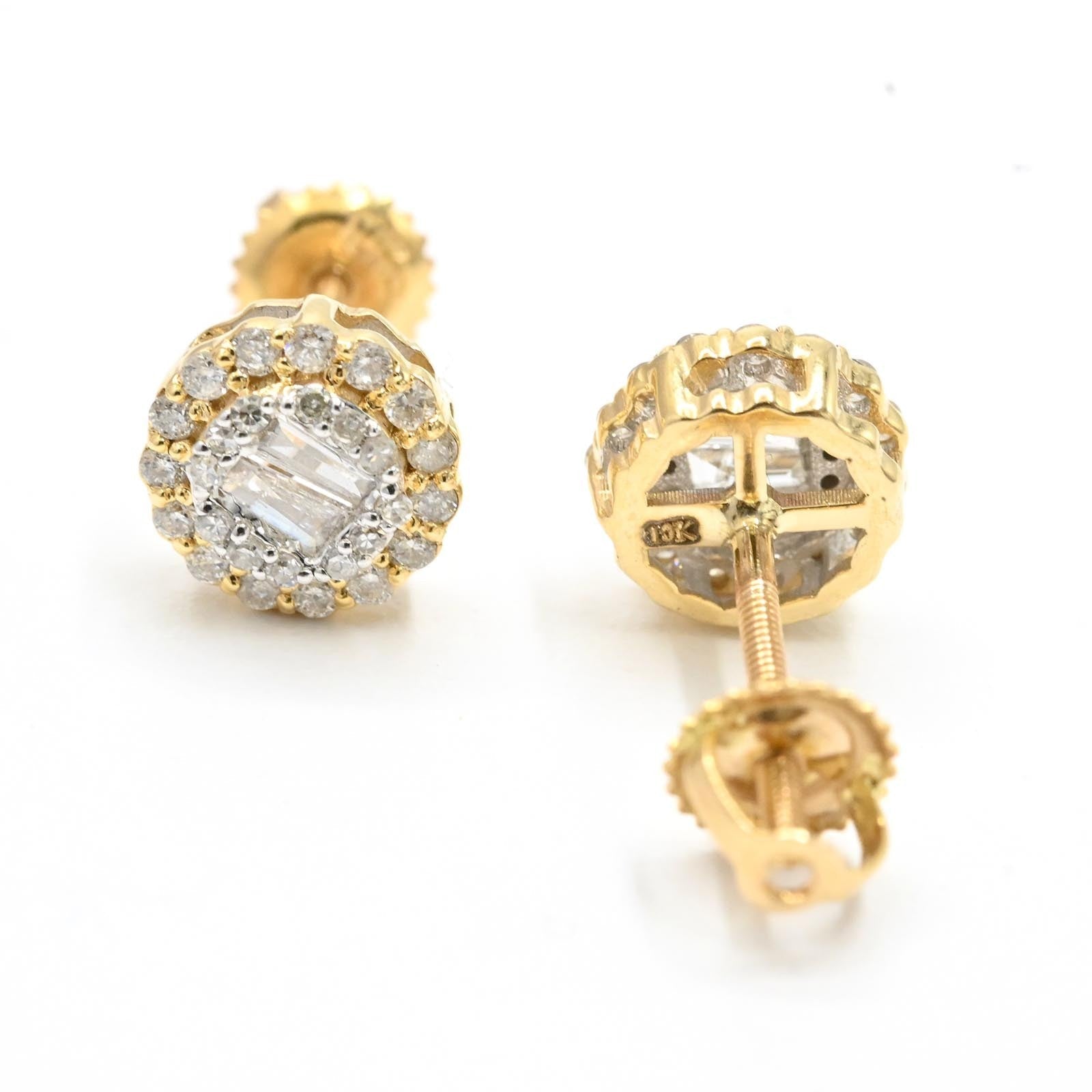 Women 10k Two Tone Gold 0.37CTW Natural Diamond 3D Baguette 3 Layer Stud Earring - Elite Jewelers - Earrings