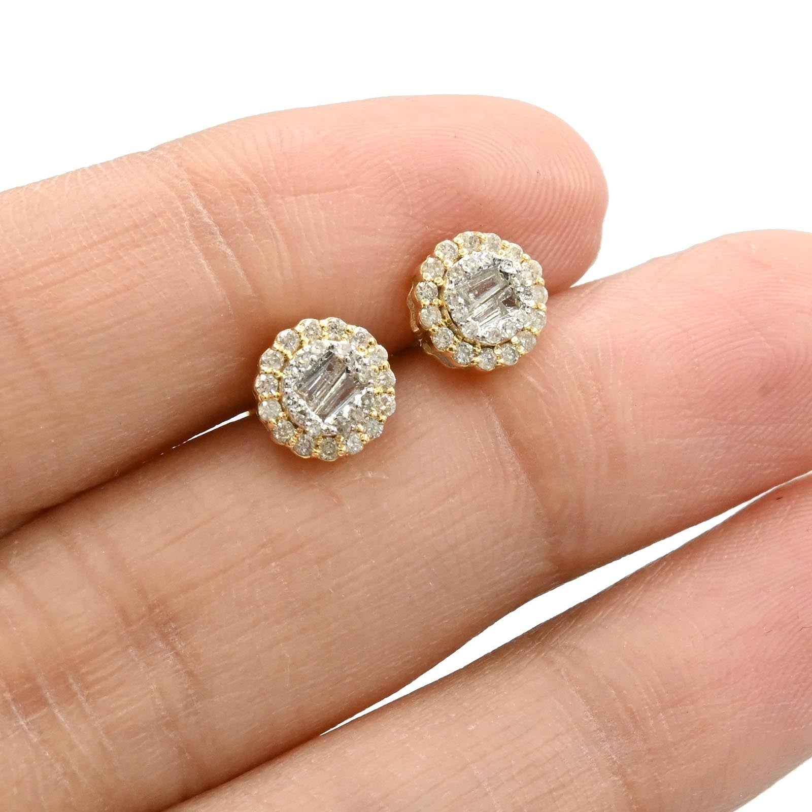 Women 10k Two Tone Gold 0.37CTW Natural Diamond 3D Baguette 3 Layer Stud Earring - Elite Jewelers - Earrings