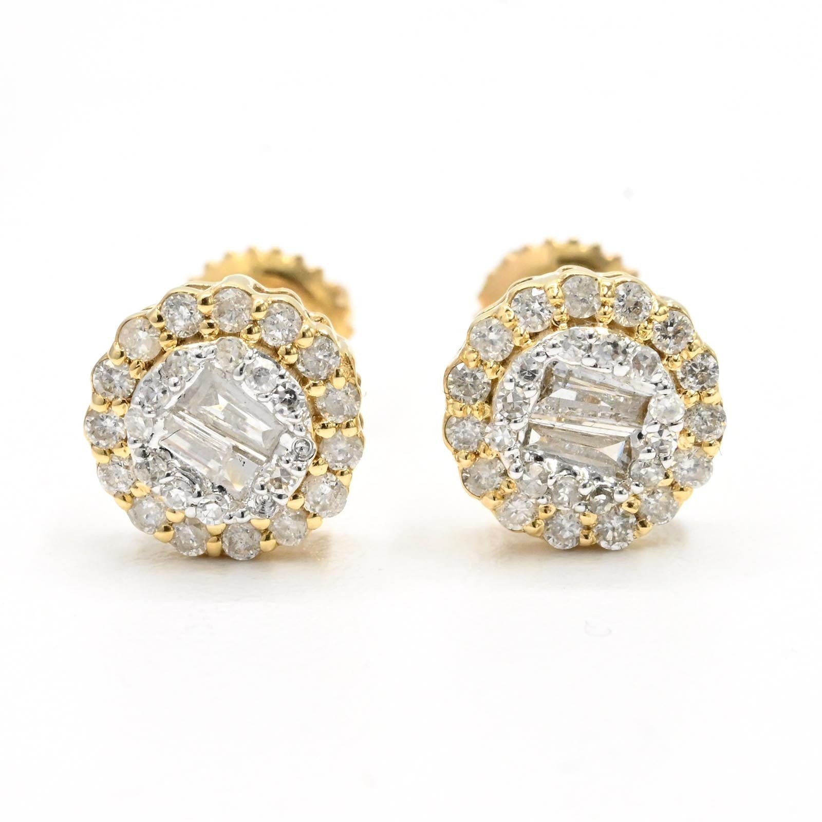 Women 10k Two Tone Gold 0.37CTW Natural Diamond 3D Baguette 3 Layer Stud Earring - Elite Jewelers - Earrings