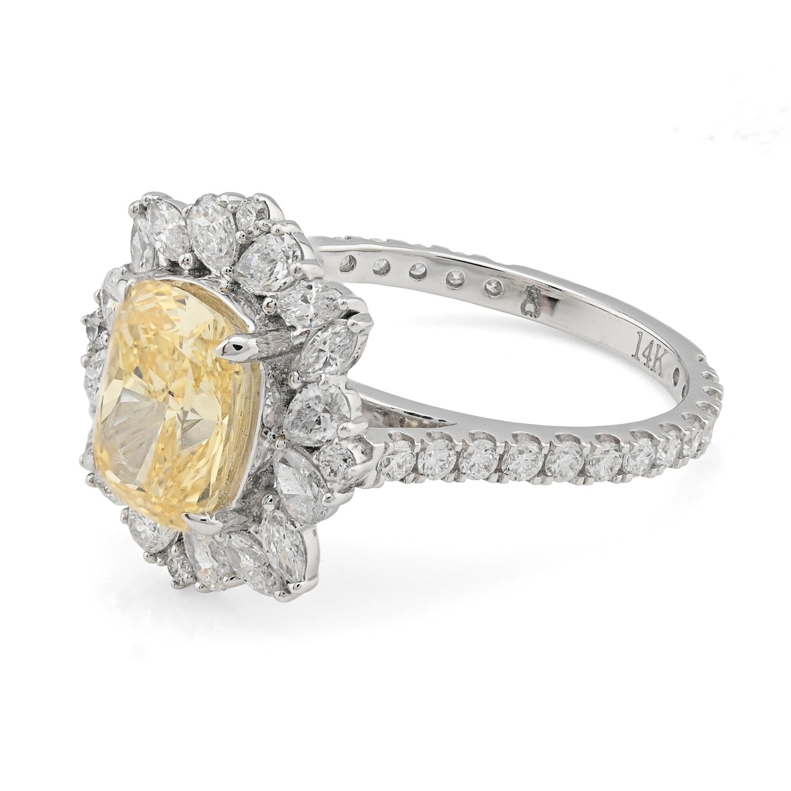 Women 14k White Gold 3.15CTW Lab Diamond 3.9g Yellow Oval Floral Engagement Ring - Elite Jewelers - Rings