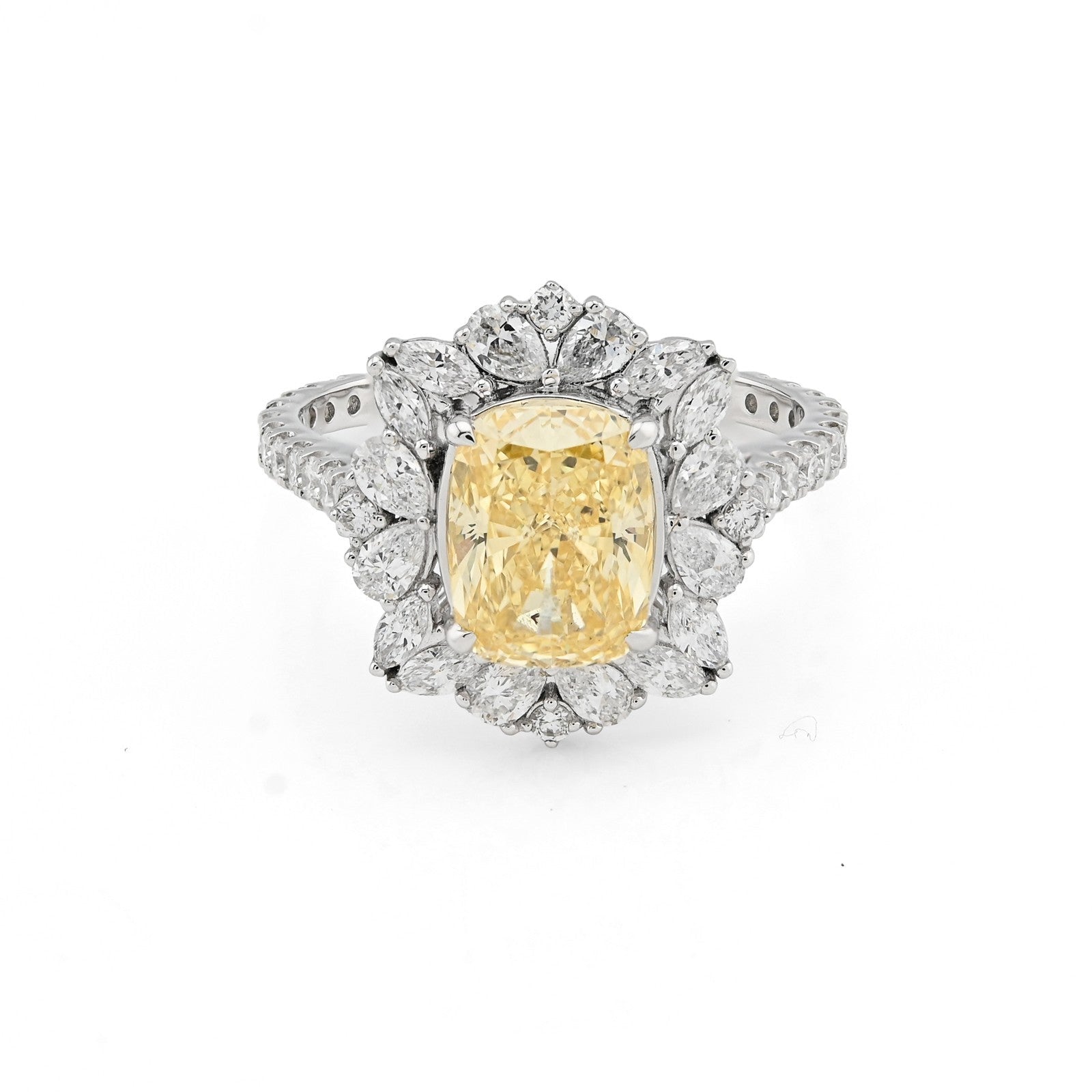 Women 14k White Gold 3.15CTW Lab Diamond 3.9g Yellow Oval Floral Engagement Ring - Elite Jewelers - Rings