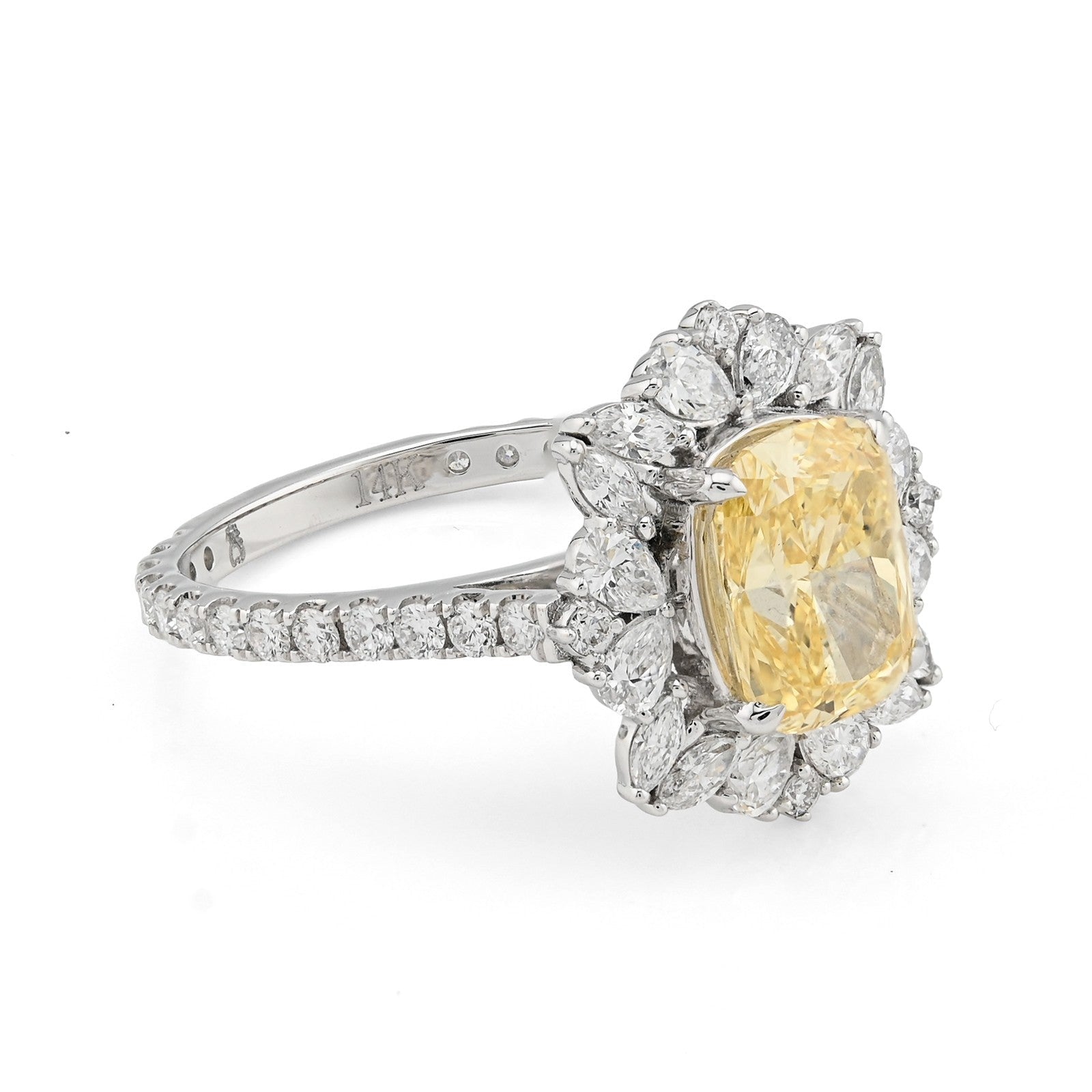 Women 14k White Gold 3.15CTW Lab Diamond 3.9g Yellow Oval Floral Engagement Ring - Elite Jewelers - Rings