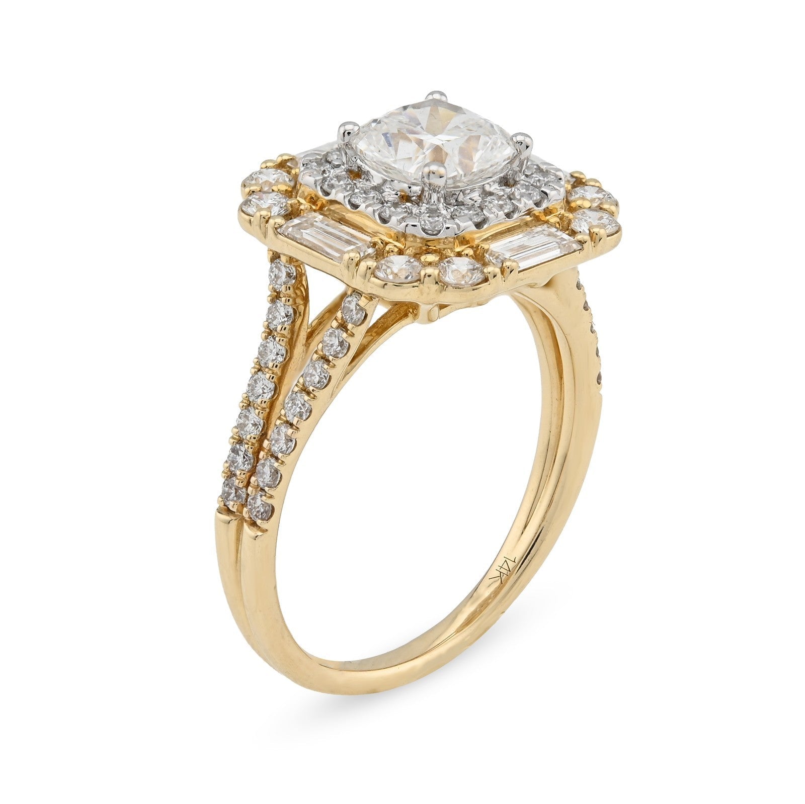 Women 14k Yellow Gold 2.19CTW Lab Diamond 4.3g Princess Cut Halo Engagement Ring - Elite Jewelers - Rings