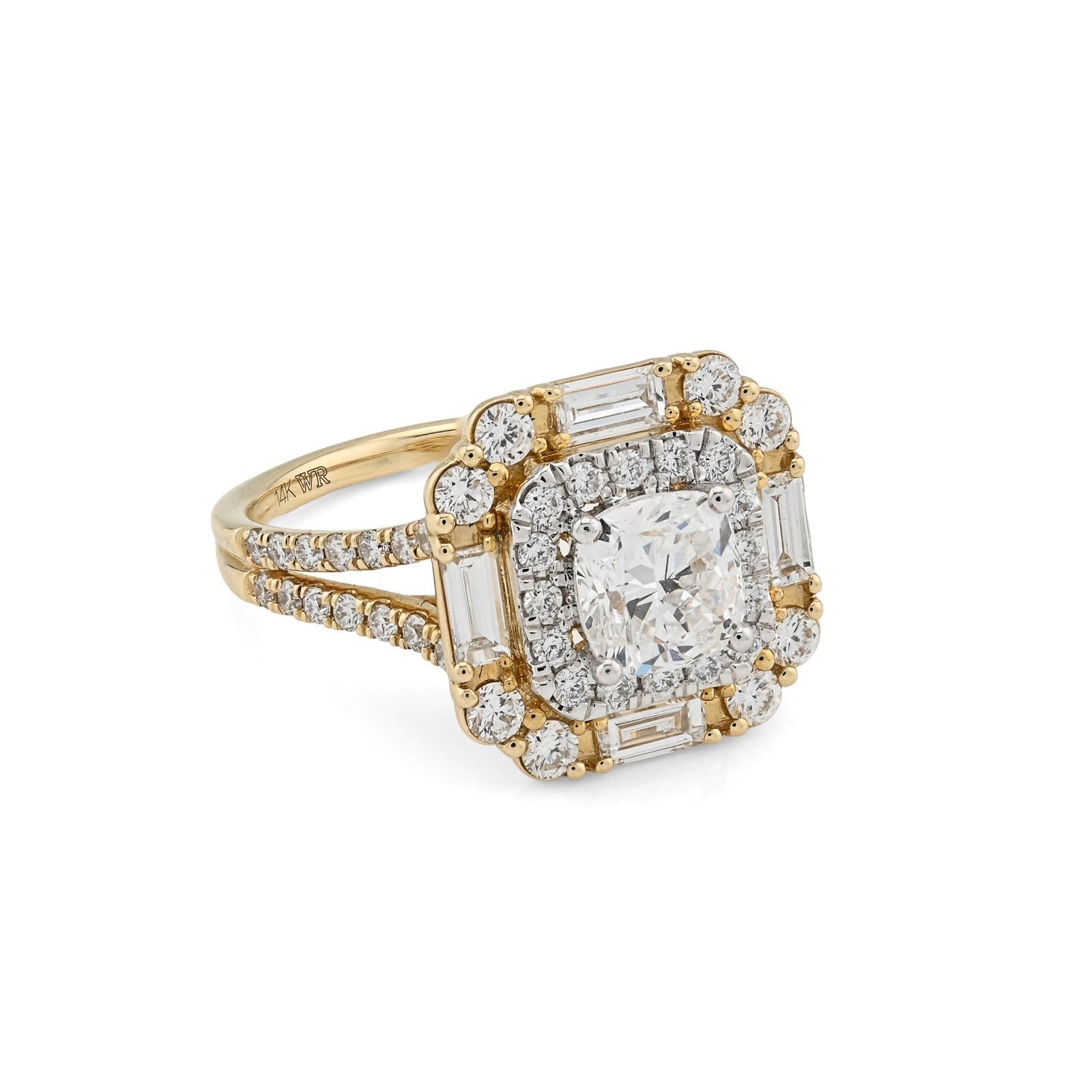 Women 14k Yellow Gold 2.19CTW Lab Diamond 4.3g Princess Cut Halo Engagement Ring - Elite Jewelers - Rings
