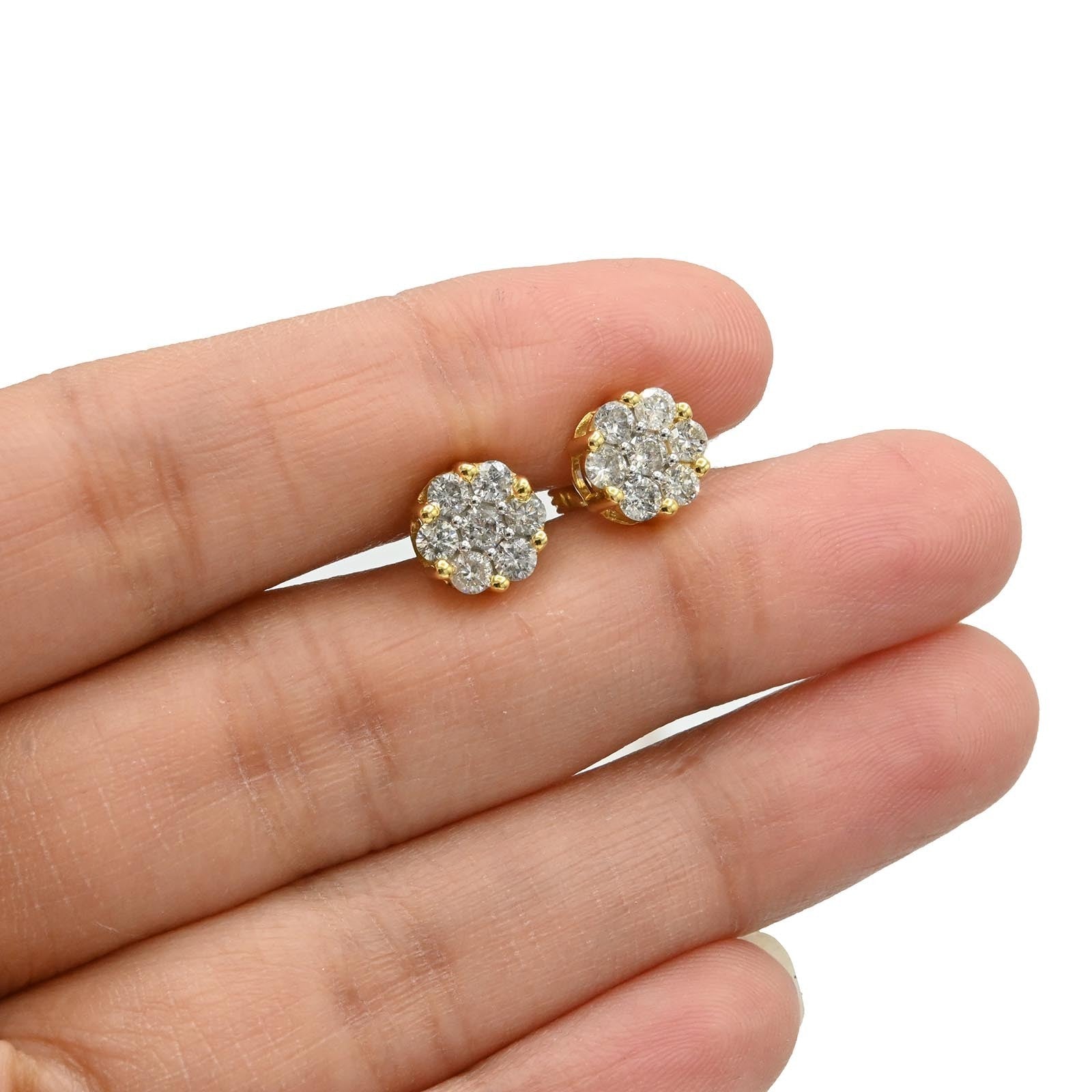 Womens 10k Yellow Gold 1CTW Natural Diamond Flower Set Stud Earring - Elite Jewelers - Earrings