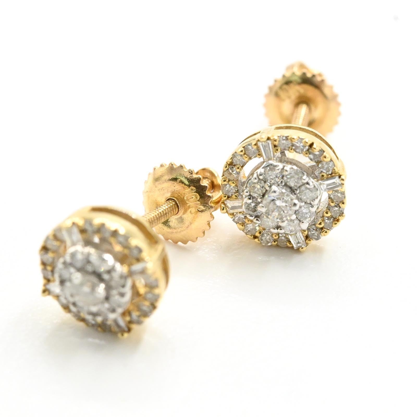 Womens 10k Yellow & White Gold 0.35CTW Natural Diamond 3D Solitaire Stud Earring - Elite Jewelers - Earrings