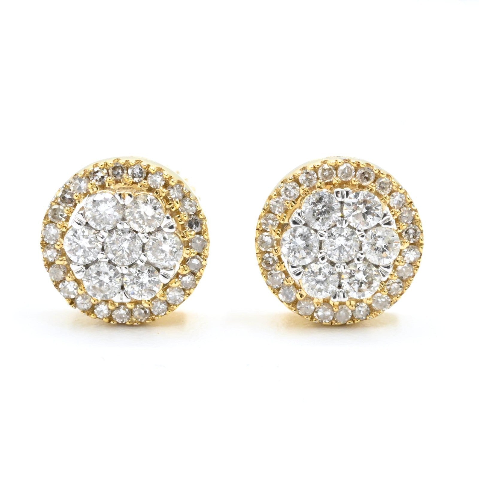 Womens 10k Yellow & White Gold 0.6CTW Natural Diamond Round 2 Layer Stud Earring - Elite Jewelers - Earrings