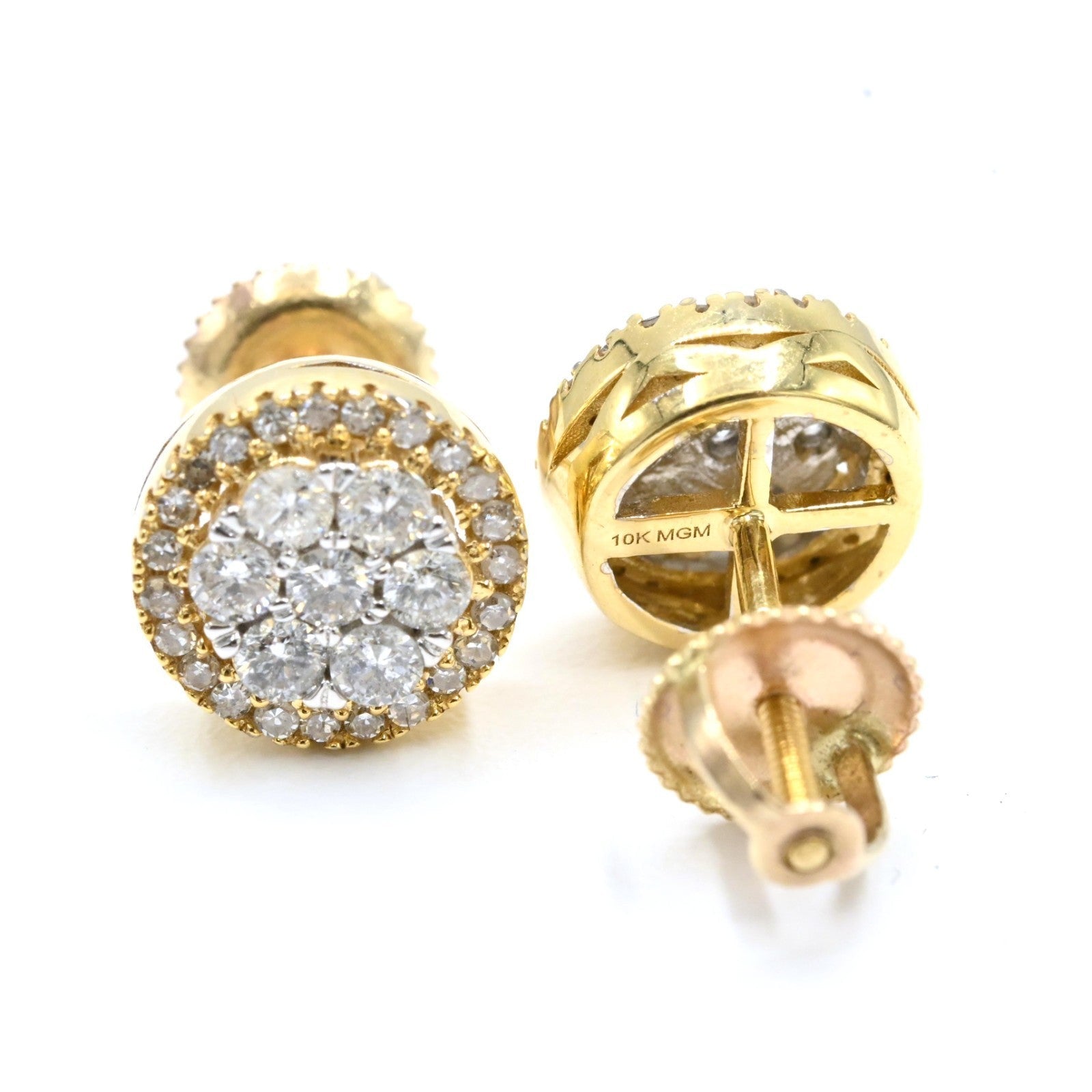 Womens 10k Yellow & White Gold 0.6CTW Natural Diamond Round 2 Layer Stud Earring - Elite Jewelers - Earrings