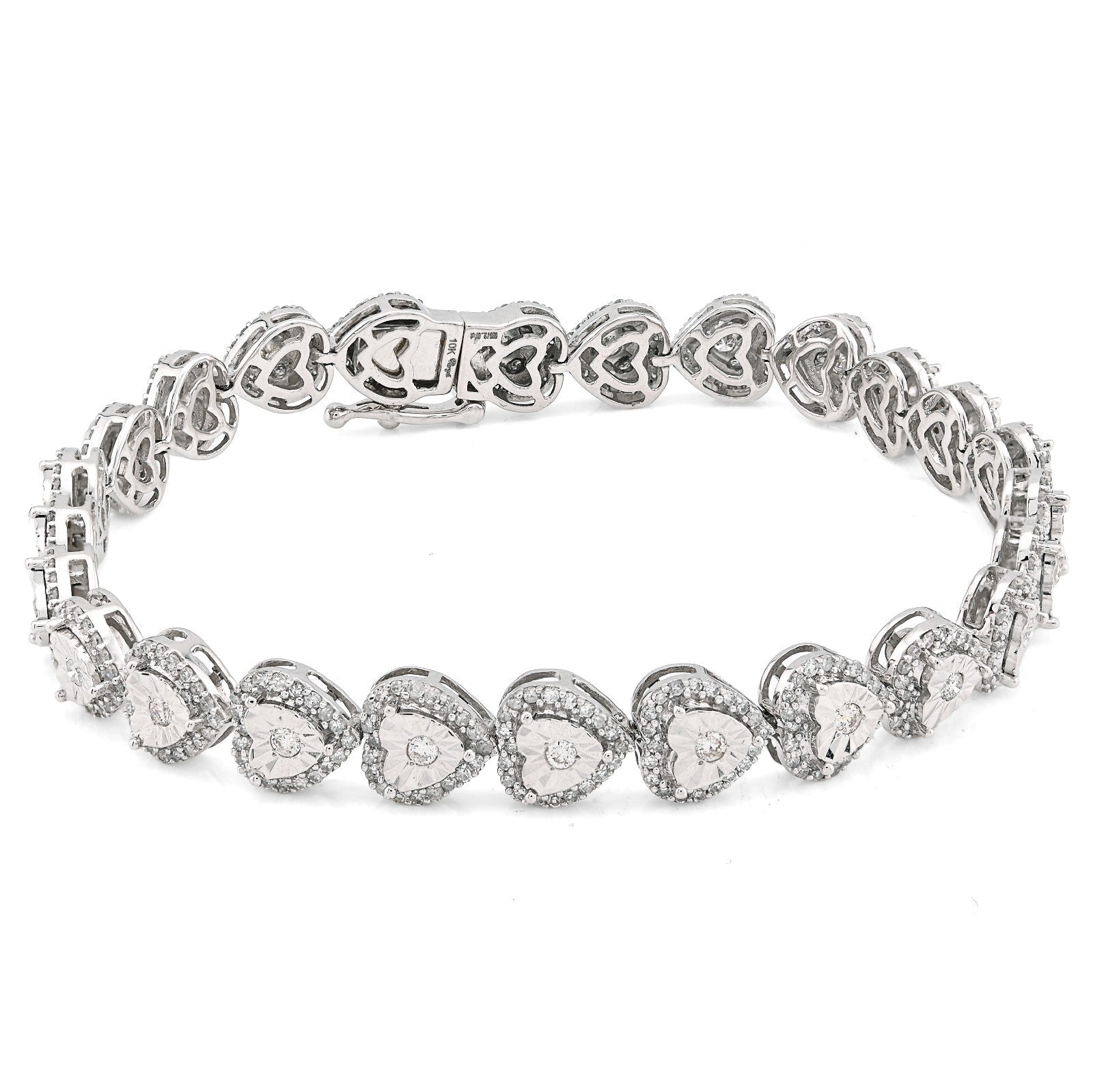 Womens 7MM 10k White Gold 13.6gms 2.1CTW Natural Heart Tennis Diamond Bracelet - Elite Jewelers - Bracelets