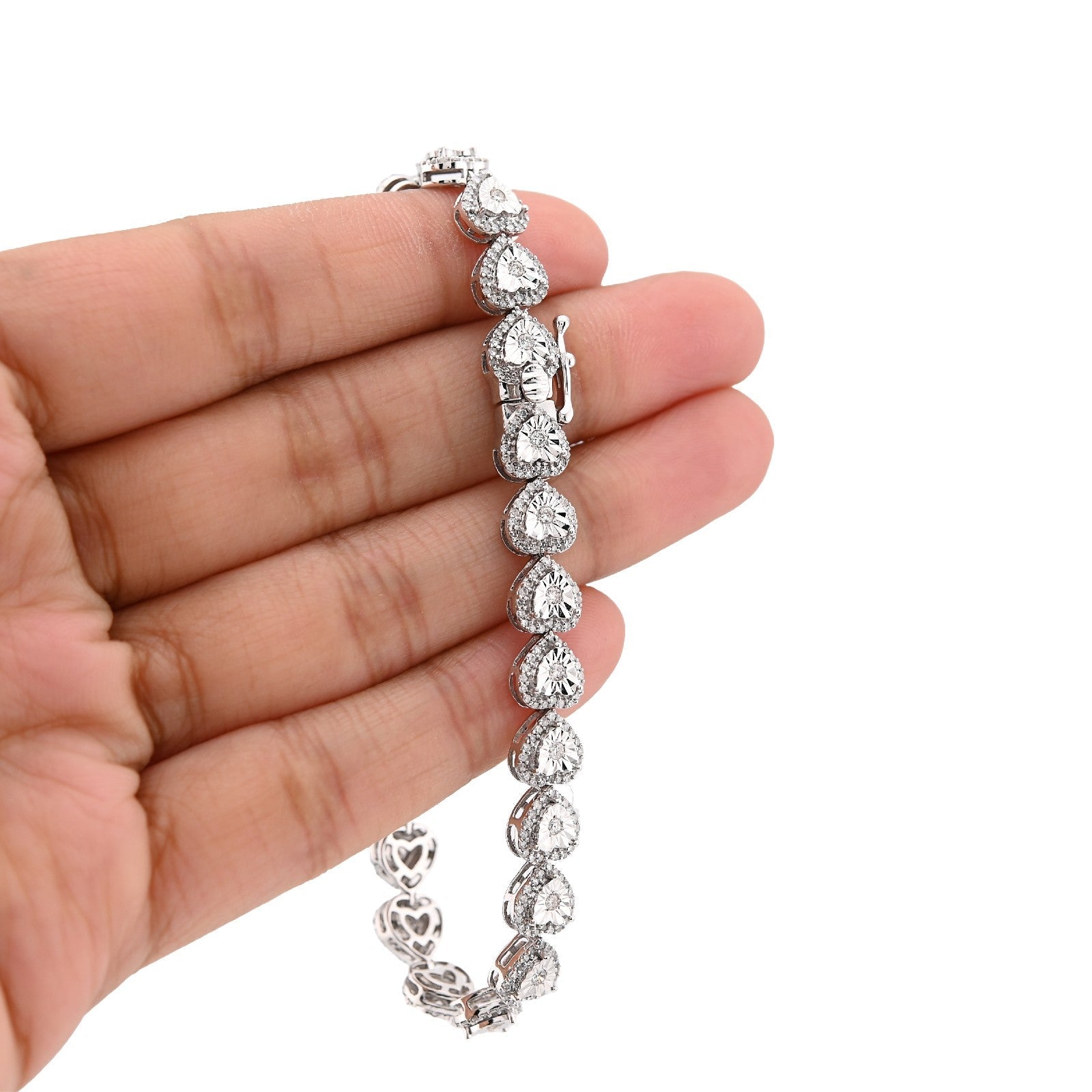 Womens 7MM 10k White Gold 13.6gms 2.1CTW Natural Heart Tennis Diamond Bracelet - Elite Jewelers - Bracelets