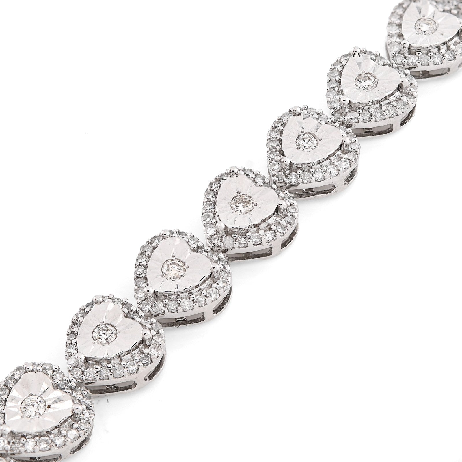 Womens 7MM 10k White Gold 13.6gms 2.1CTW Natural Heart Tennis Diamond Bracelet - Elite Jewelers - Bracelets