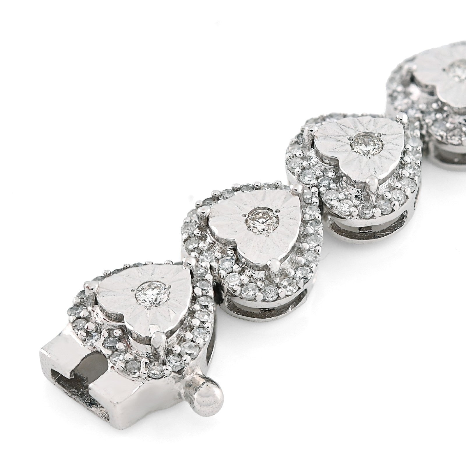 Womens 7MM 10k White Gold 13.6gms 2.1CTW Natural Heart Tennis Diamond Bracelet - Elite Jewelers - Bracelets