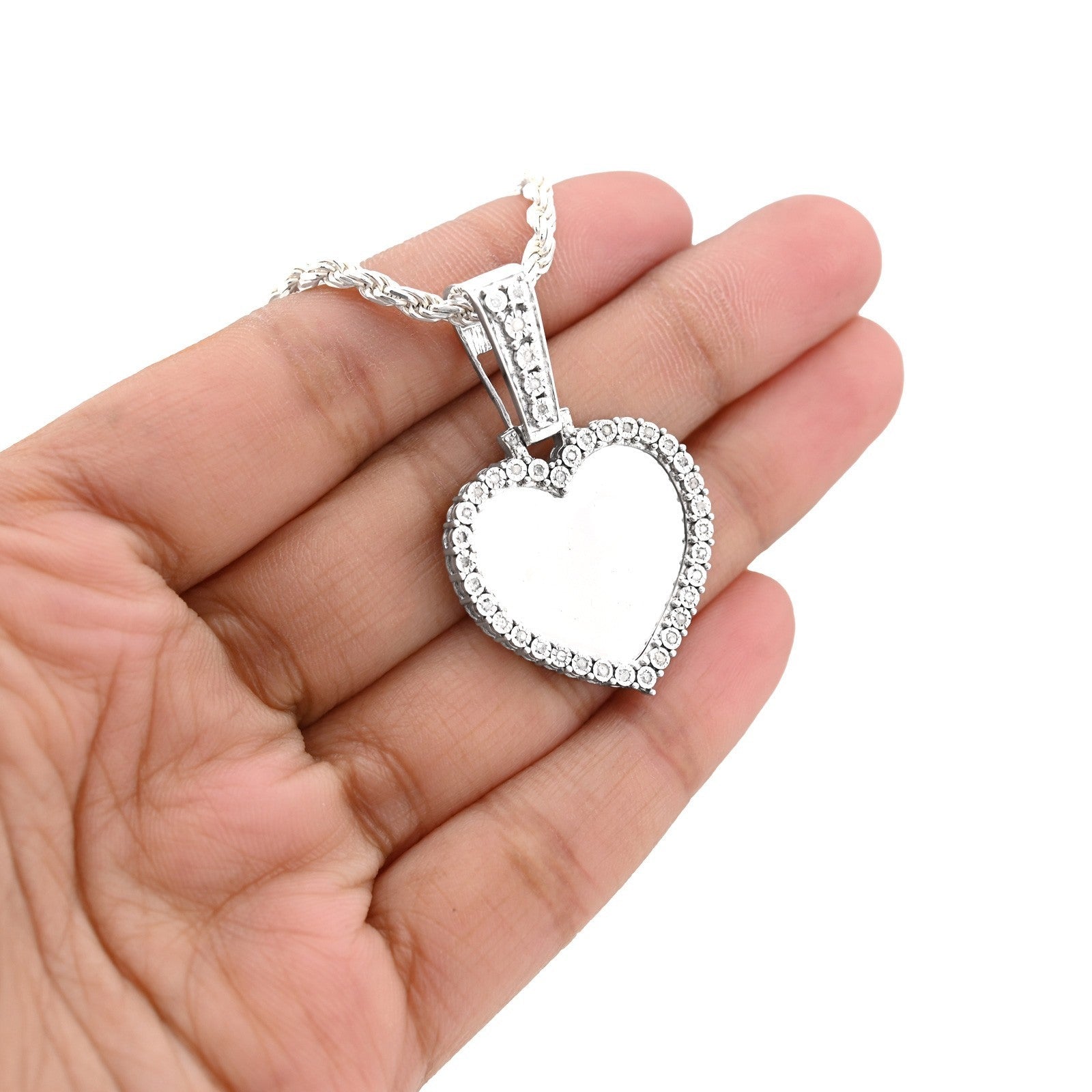 Womens 925 Silver 5.1g 0.3CTW Natural Diamond Heart Shaped Picture Pendant Charm - Elite Jewelers - Charms & Pendants