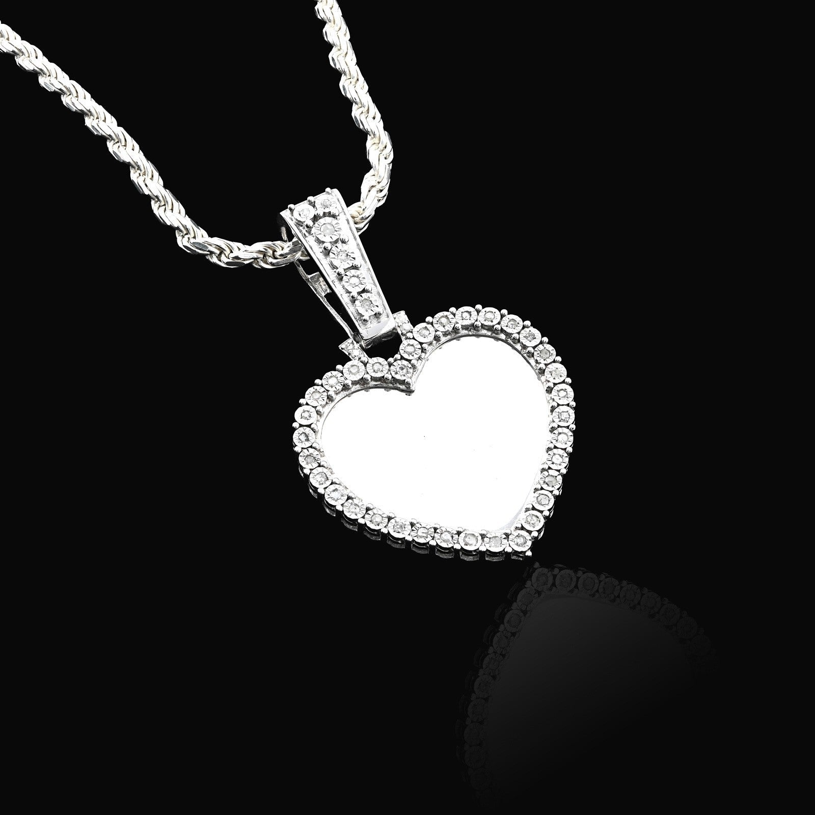 Womens 925 Silver 5.1g 0.3CTW Natural Diamond Heart Shaped Picture Pendant Charm - Elite Jewelers - Charms & Pendants