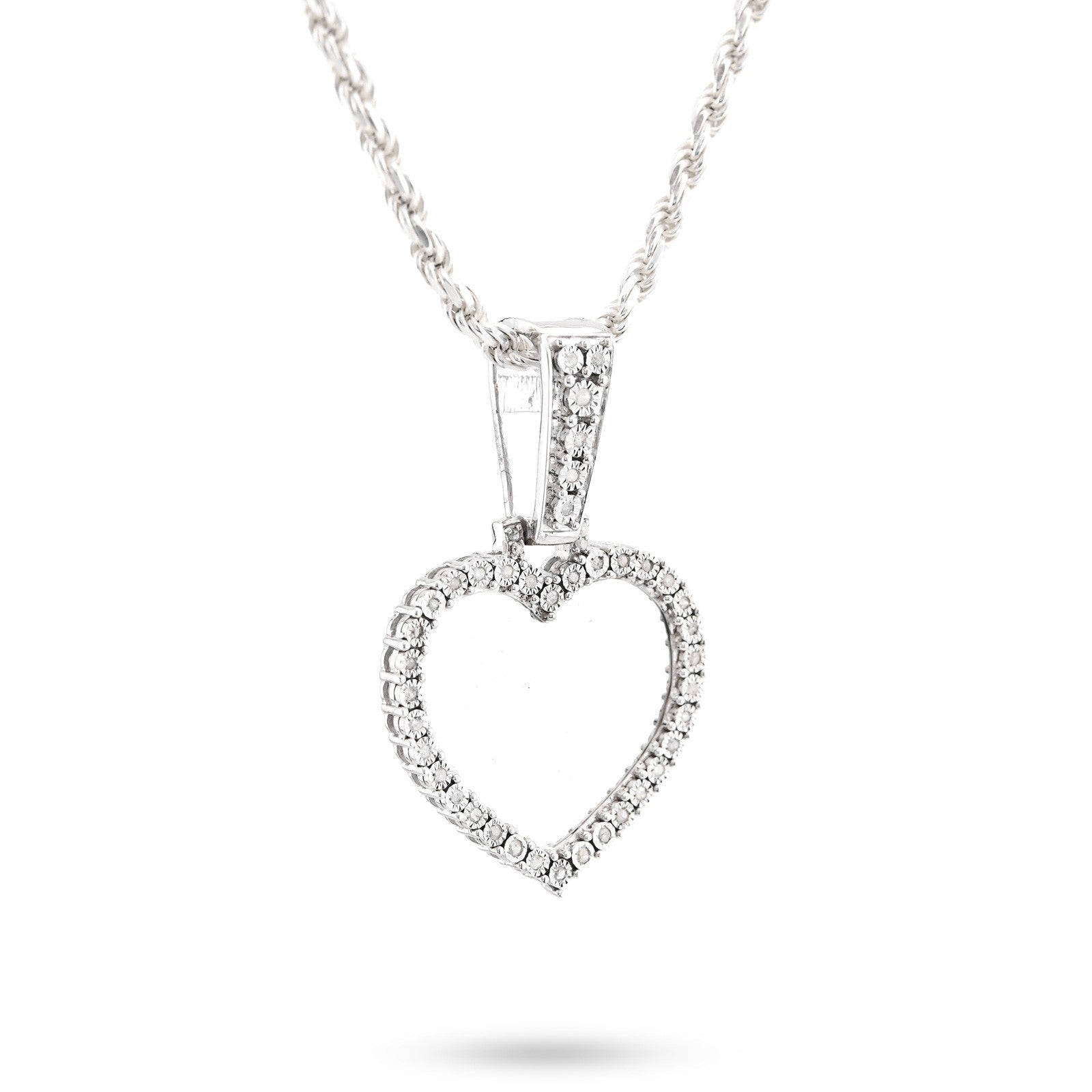 Womens 925 Silver 5.1g 0.3CTW Natural Diamond Heart Shaped Picture Pendant Charm - Elite Jewelers - Charms & Pendants