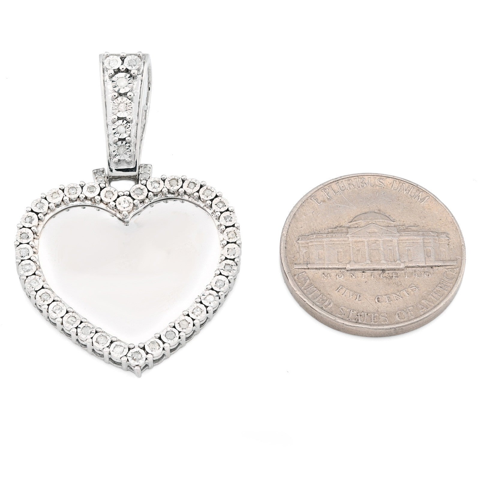 Womens 925 Silver 5.1g 0.3CTW Natural Diamond Heart Shaped Picture Pendant Charm - Elite Jewelers - Charms & Pendants