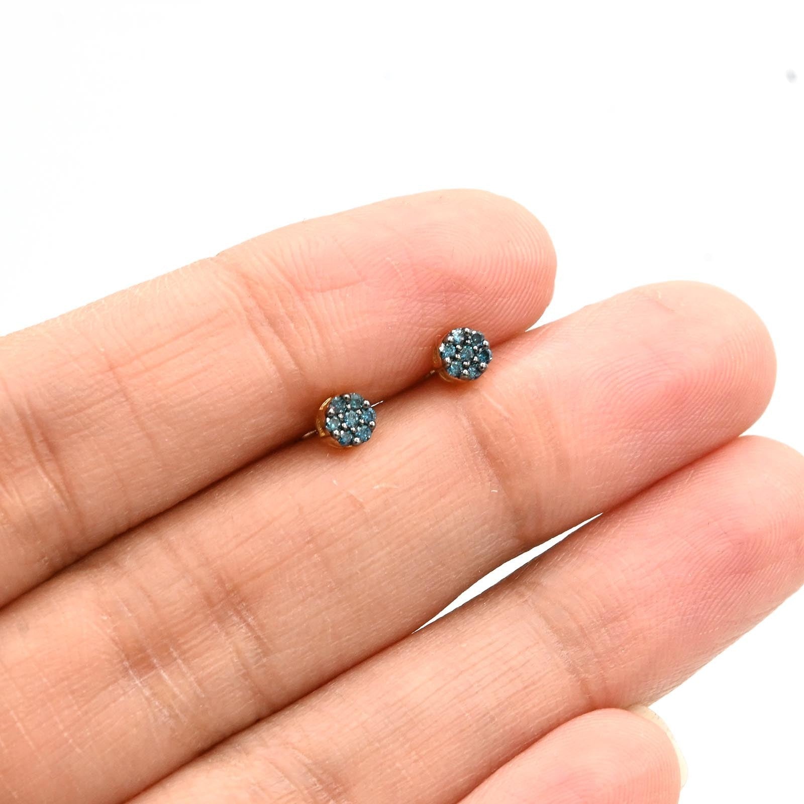 Womens Pure 10k Yellow Gold 0.12CTW Natural Diamond Round Aquamarine Color Stud - Elite Jewelers - Earrings