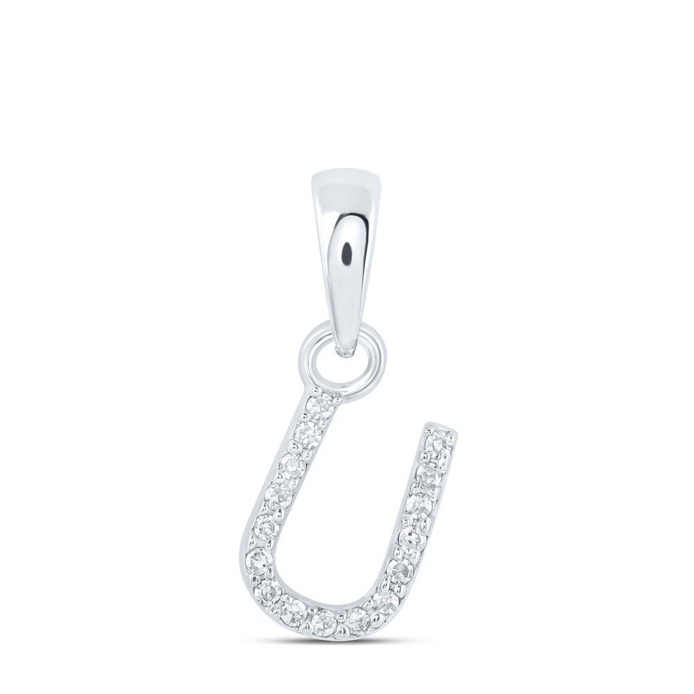 0.03CTW Natural Diamond 0.36g 10k White Gold Initial "U" Pendant Letter Charm - Elite Jewelers - Charms & Pendants