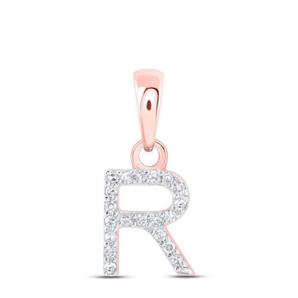 0.04CTW Natural Diamond 0.37g 10k Rose Gold Initial "R" Pendant Letter Charm - Elite Jewelers - Charms & Pendants