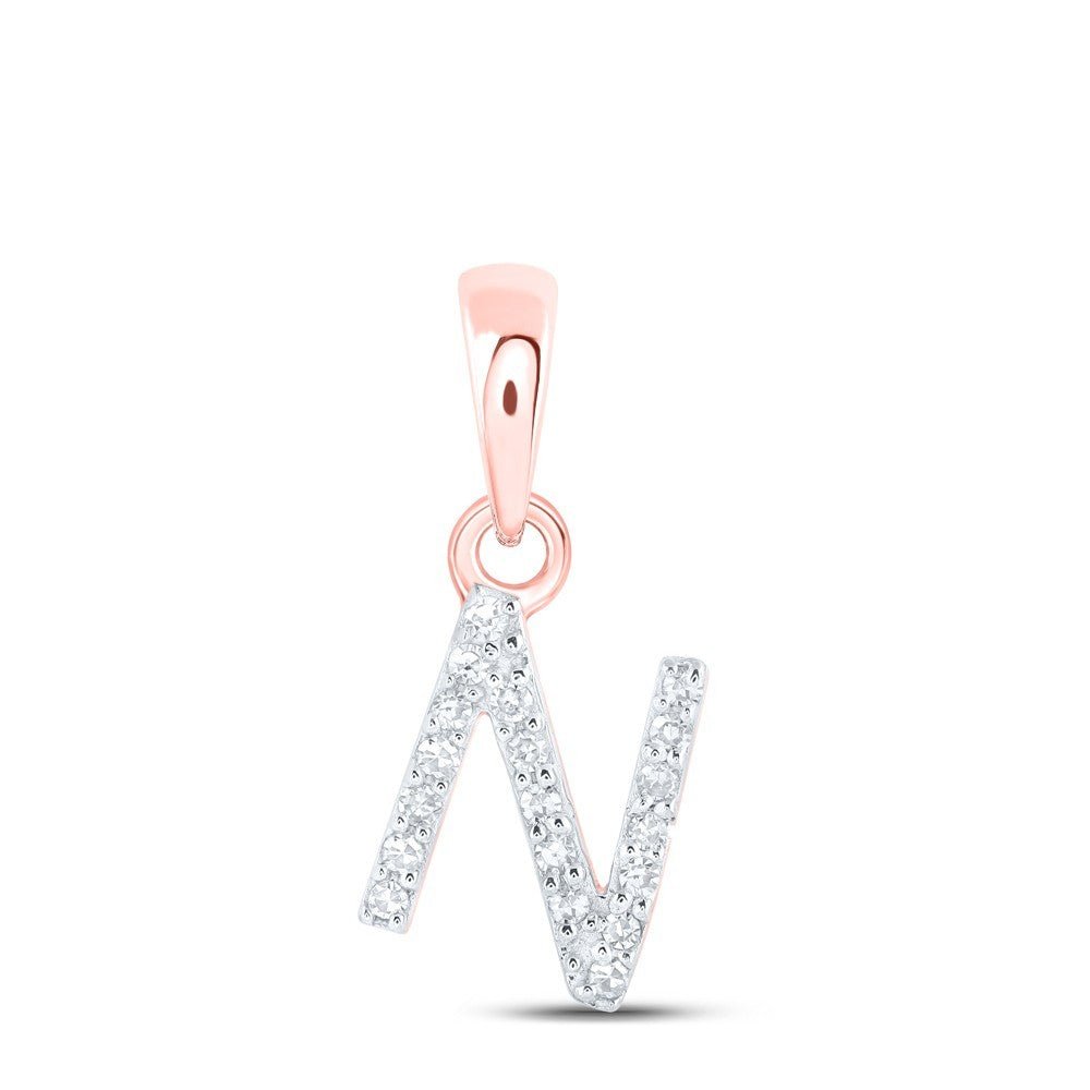 0.04CTW Natural Diamond 0.41g 10k Rose Gold Initial "N" Pendant Letter Charm - Elite Jewelers - Charms & Pendants