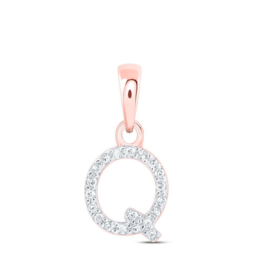 0.04CTW Natural Diamond 0.42g 10k Rose Gold Initial "Q" Pendant Letter Charm - Elite Jewelers - Charms & Pendants