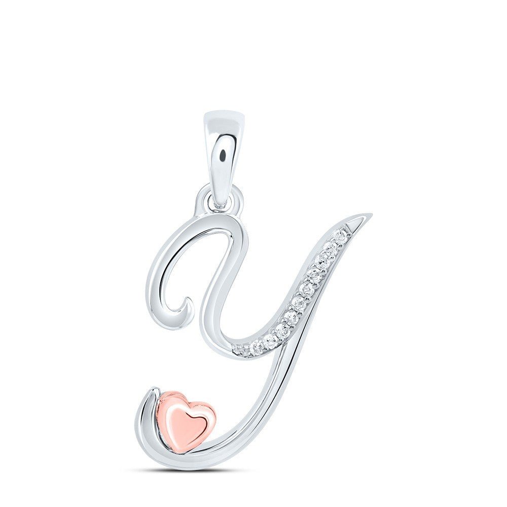 0.04CTW Natural Diamond 1.4g Sterling Silver Initial "Y" Pendant Letter Charm - Elite Jewelers - Charms & Pendants
