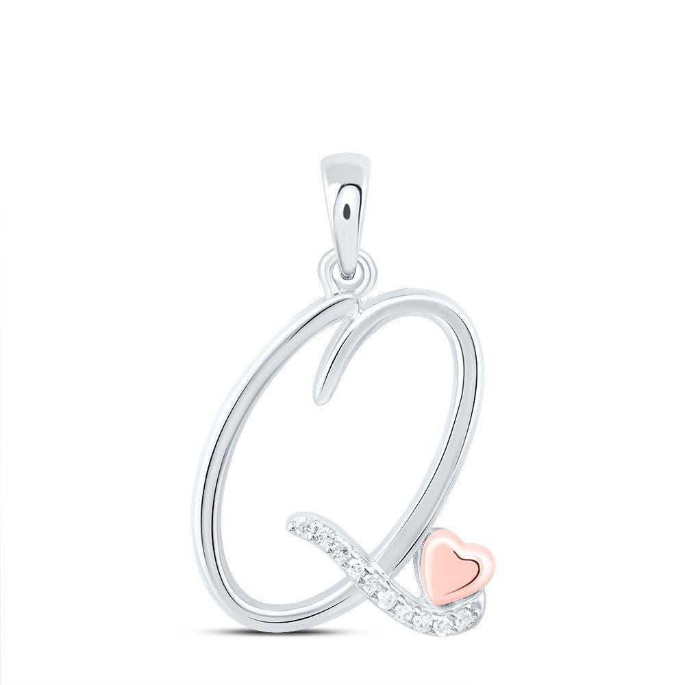 0.04CTW Natural Diamond 1.58g Sterling Silver Initial "Q" Pendant Letter Charm - Elite Jewelers - Charms & Pendants