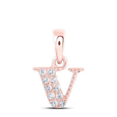 0.05CTW Natural Diamond 0.41g 10k Rose Gold Initial "V" Pendant Letter Charm - Elite Jewelers - Charms & Pendants
