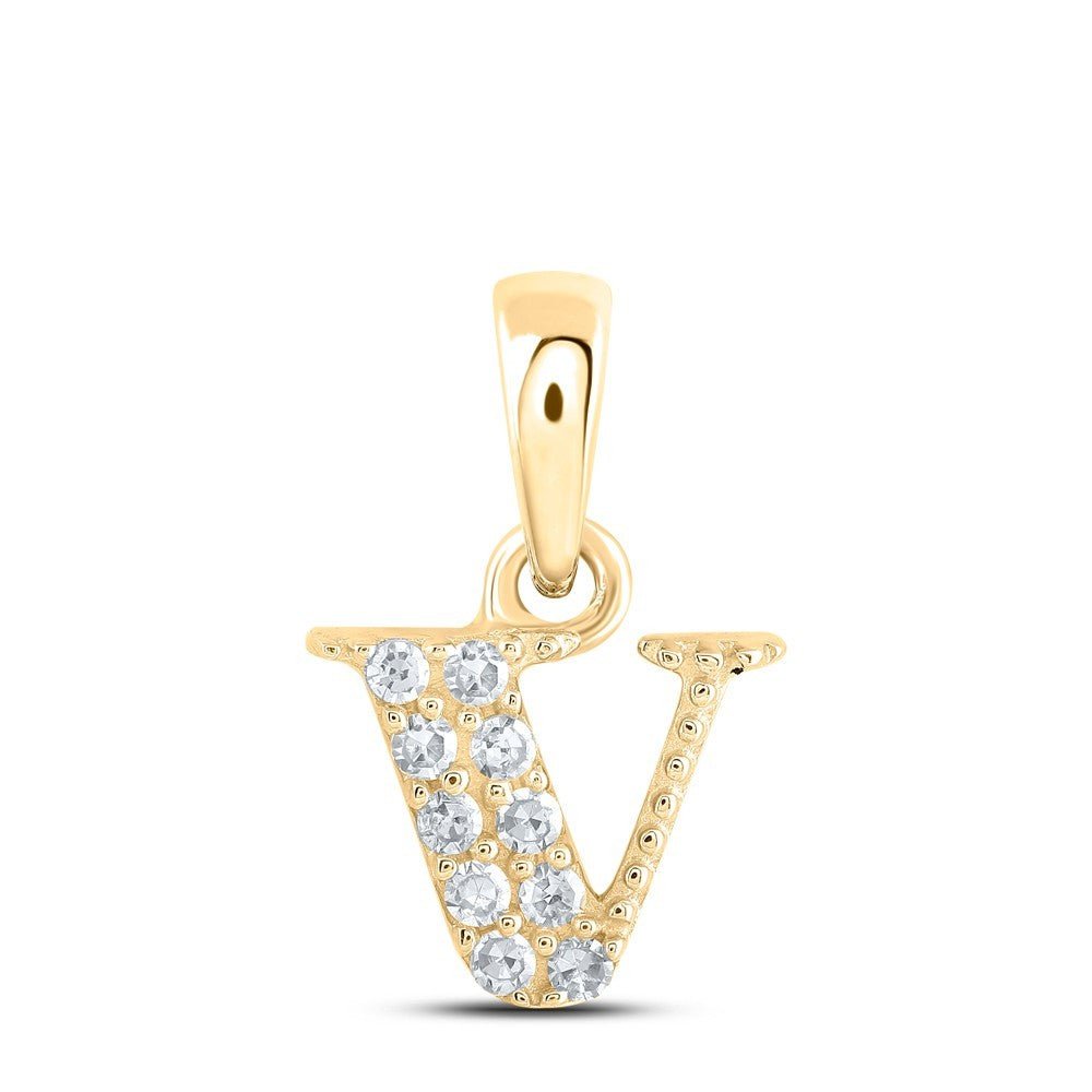0.05CTW Natural Diamond 0.41g 10k Yellow Gold Initial "V" Pendant Letter Charm - Elite Jewelers - Charms & Pendants