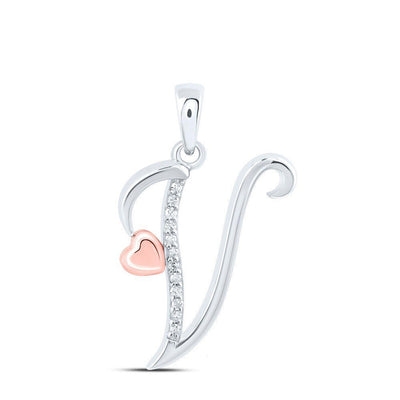 0.05CTW Natural Diamond 1.29g Sterling Silver Initial "V" Pendant Letter Charm - Elite Jewelers - Charms & Pendants