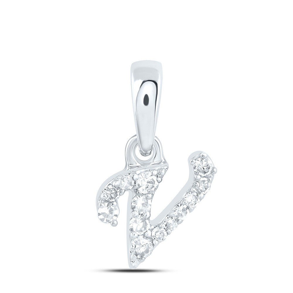 0.06CTW Natural Diamond 0.26g 10k White Gold Initial "V" Pendant Letter Charm - Elite Jewelers - Charms & Pendants