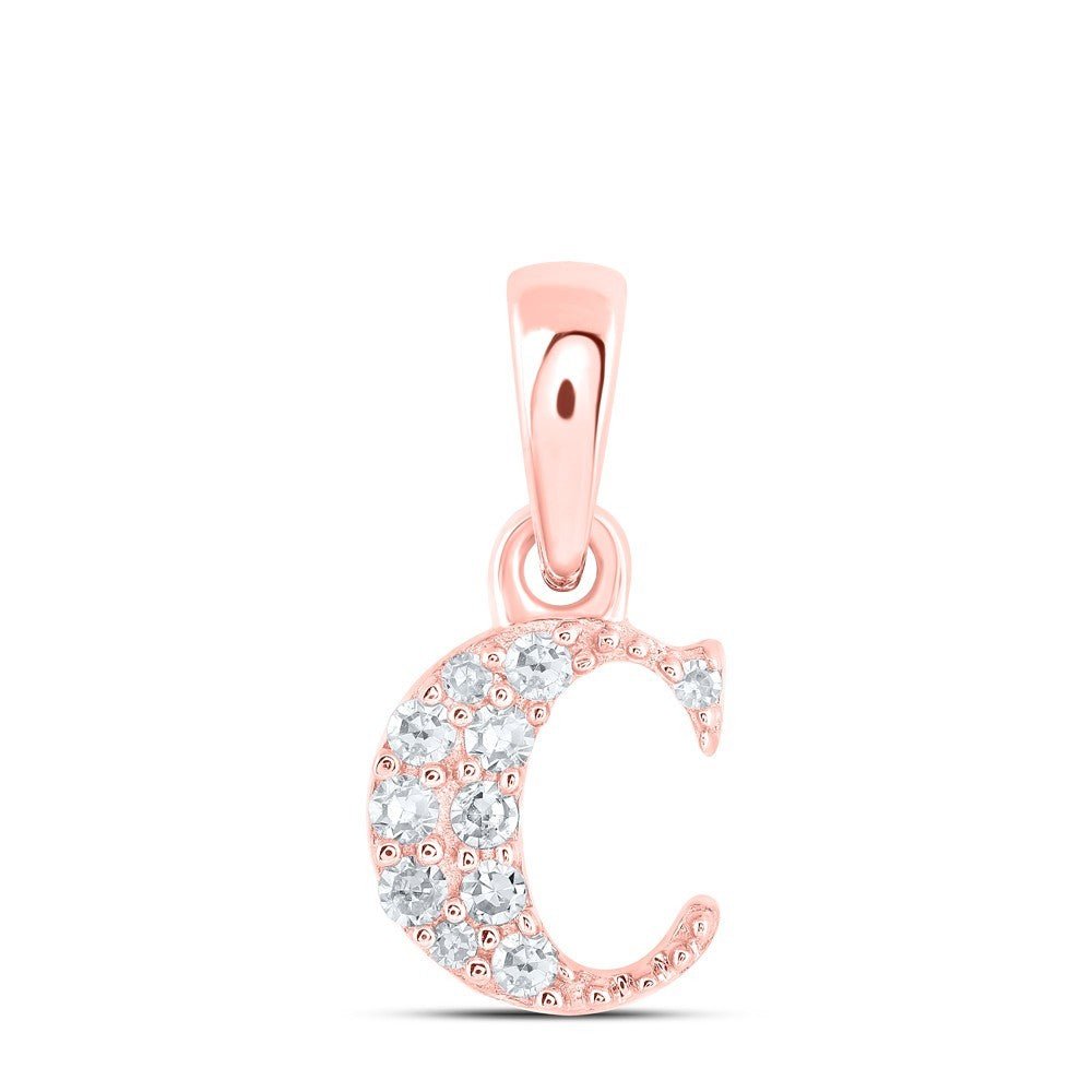 0.06CTW Natural Diamond 0.37g 10k Rose Gold Initial "C" Pendant Letter Charm - Elite Jewelers - Charms & Pendants
