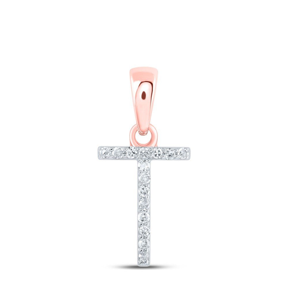 0.06CTW Natural Diamond 0.42g 10k Rose Gold Initial "T" Pendant Letter Charm - Elite Jewelers - Charms & Pendants