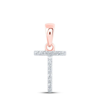 0.06CTW Natural Diamond 0.42g 10k Rose Gold Initial "T" Pendant Letter Charm - Elite Jewelers - Charms & Pendants