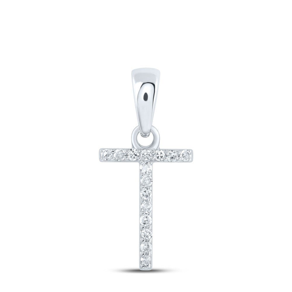 0.06CTW Natural Diamond 0.42g 10k White Gold Initial "T" Pendant Letter Charm - Elite Jewelers - Charms & Pendants