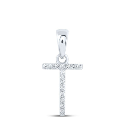 0.06CTW Natural Diamond 0.42g 10k White Gold Initial "T" Pendant Letter Charm - Elite Jewelers - Charms & Pendants