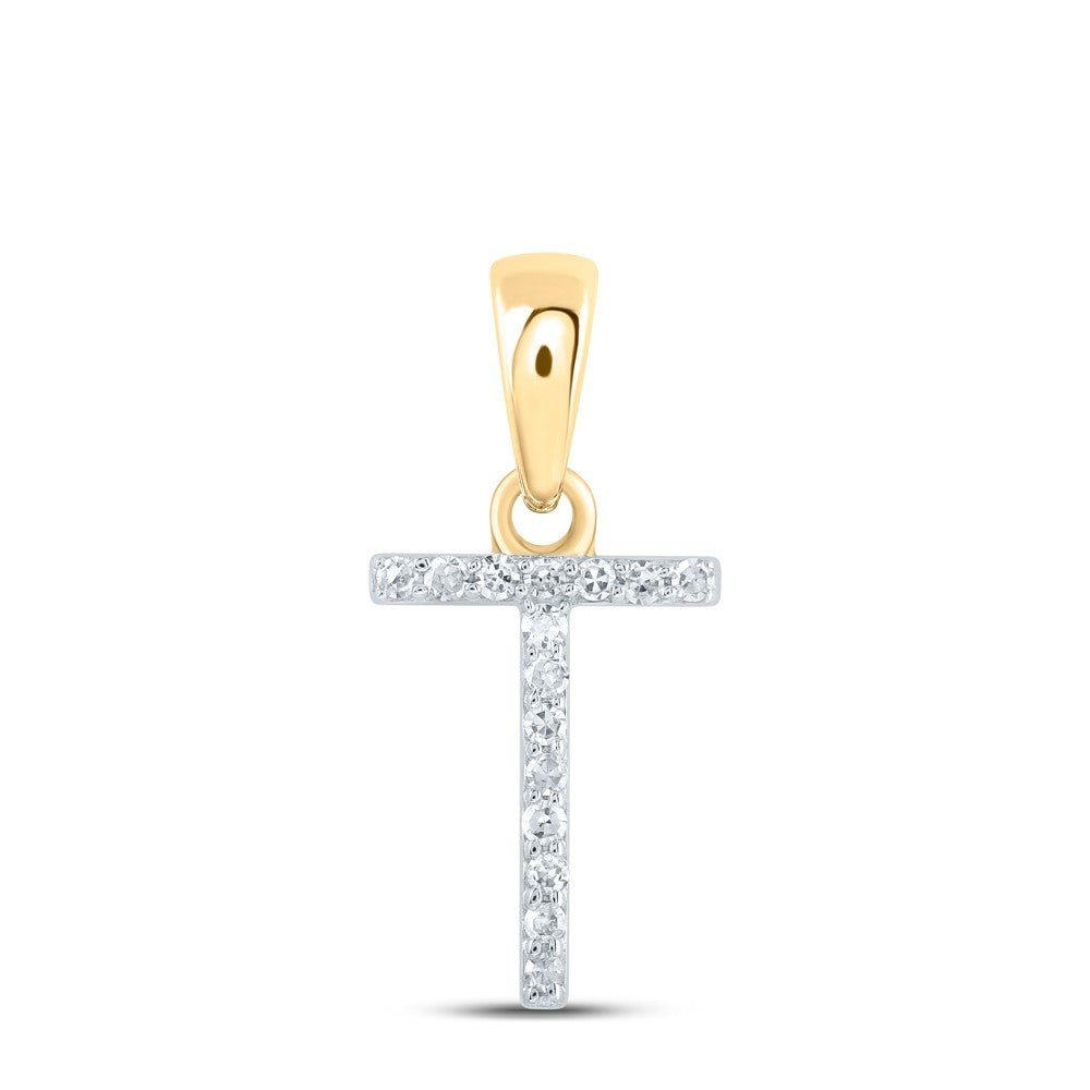 0.06CTW Natural Diamond 0.42g 10k Yellow Gold Initial "T" Pendant Letter Charm - Elite Jewelers - Charms & Pendants