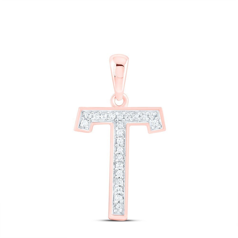 0.06CTW Natural Diamond 0.49g 10k Rose Gold Initial "T" Pendant Letter Charm - Elite Jewelers - Charms & Pendants