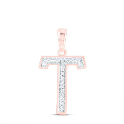 0.06CTW Natural Diamond 0.49g 10k Rose Gold Initial "T" Pendant Letter Charm - Elite Jewelers - Charms & Pendants