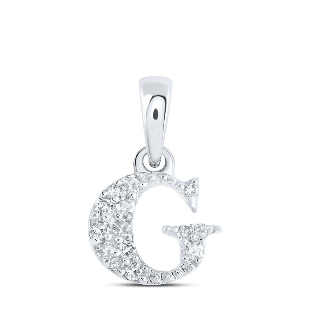 0.06CTW Natural Diamond 0.49g 10k White Gold Initial "G" Pendant Letter Charm - Elite Jewelers - Charms & Pendants