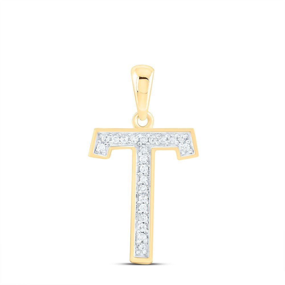 0.06CTW Natural Diamond 0.49g 10k Yellow Gold Initial "T" Pendant Letter Charm - Elite Jewelers - Charms & Pendants