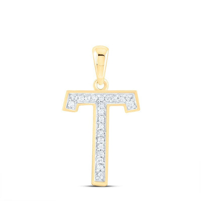 0.06CTW Natural Diamond 0.49g 10k Yellow Gold Initial "T" Pendant Letter Charm - Elite Jewelers - Charms & Pendants