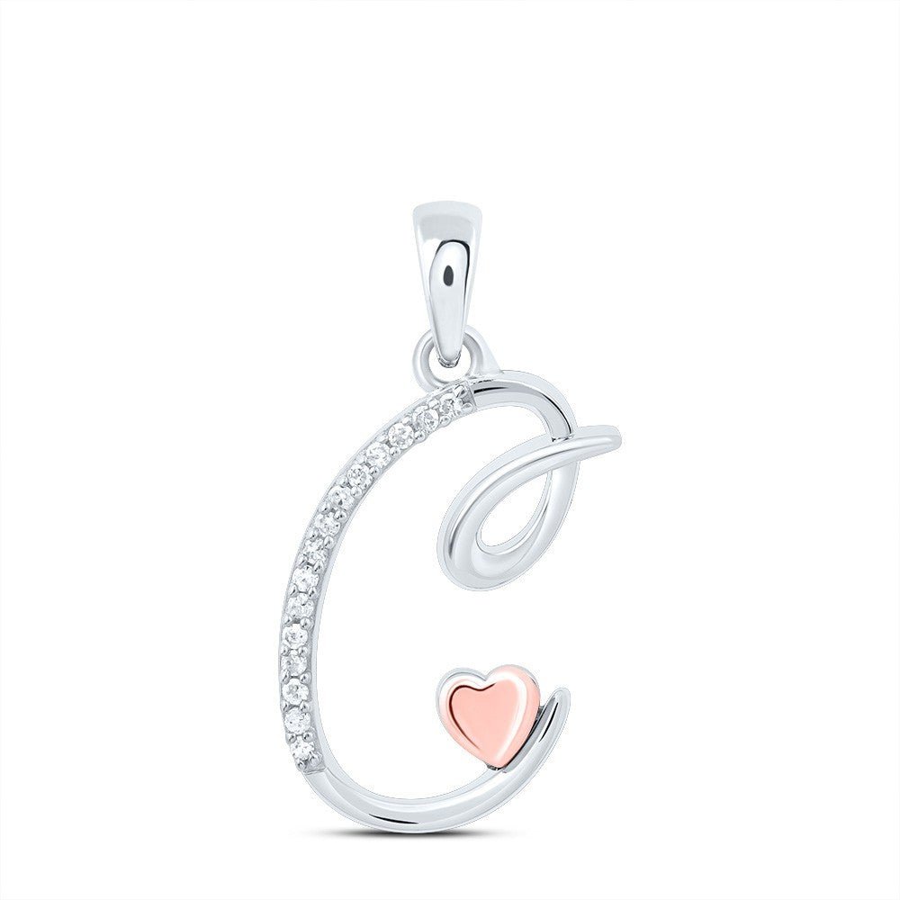 0.06CTW Natural Diamond 1.16g Sterling Silver Initial "C" Pendant Letter Charm - Elite Jewelers - Charms & Pendants