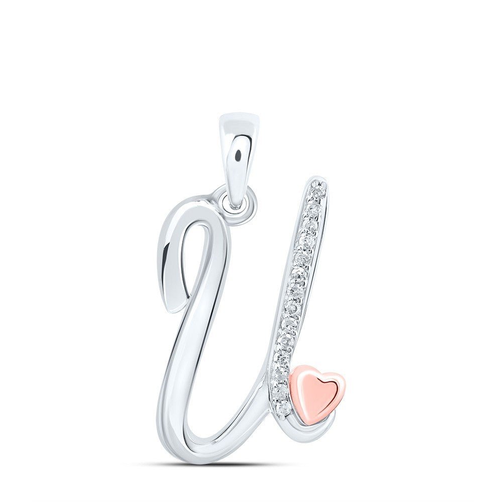 0.06CTW Natural Diamond 1.63g Sterling Silver Initial "U" Pendant Letter Charm - Elite Jewelers - Charms & Pendants