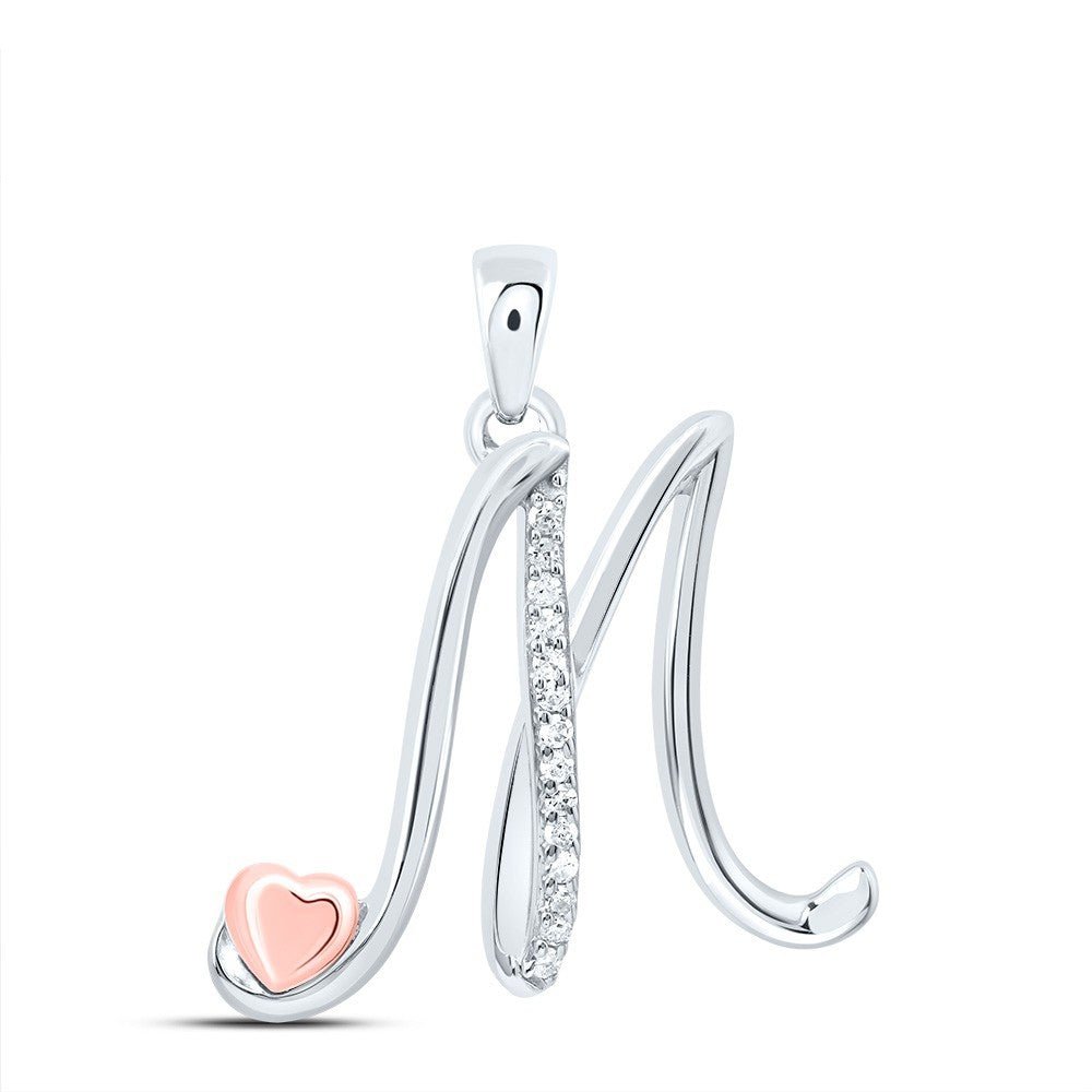 0.06CTW Natural Diamond 1.76g Sterling Silver Initial "M" Pendant Letter Charm - Elite Jewelers - Charms & Pendants